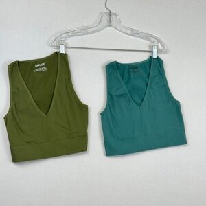 Garage Ribbed V Neck Crop Tank Top Lot of 2 Green Blue Women's PS